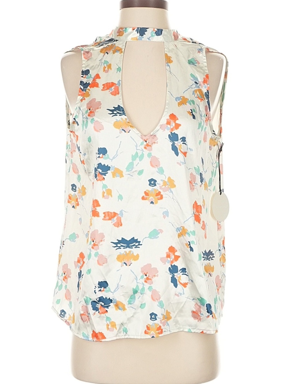 Tularosa Floral Keyhole Tie Neck Sleeveless Blouse Top Ivory XS NWT - Picture 2 of 7